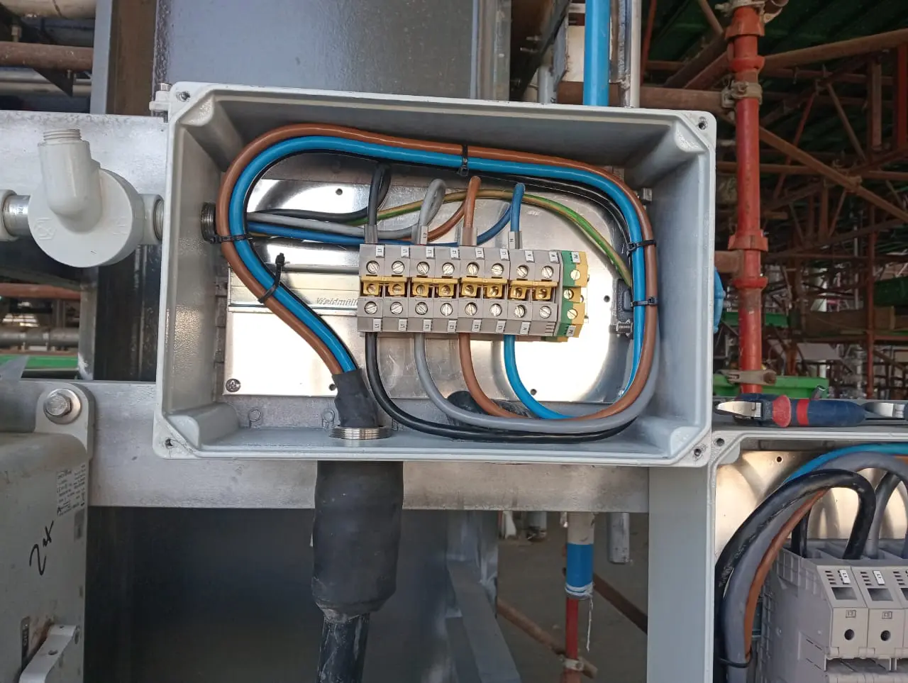 Junction box with cables glanded and terminated