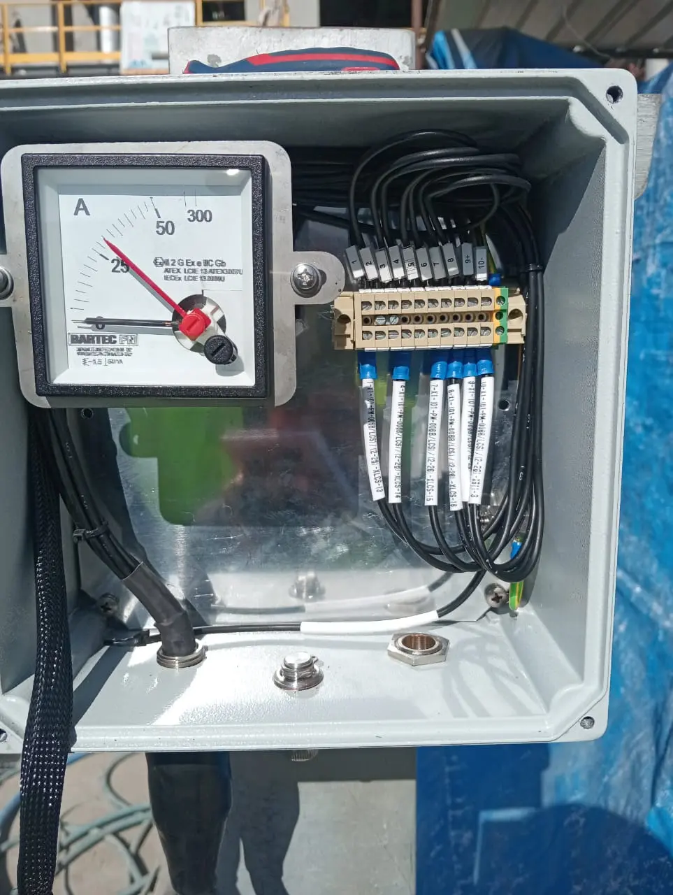 Local panel with ammeter and terminated control wiring