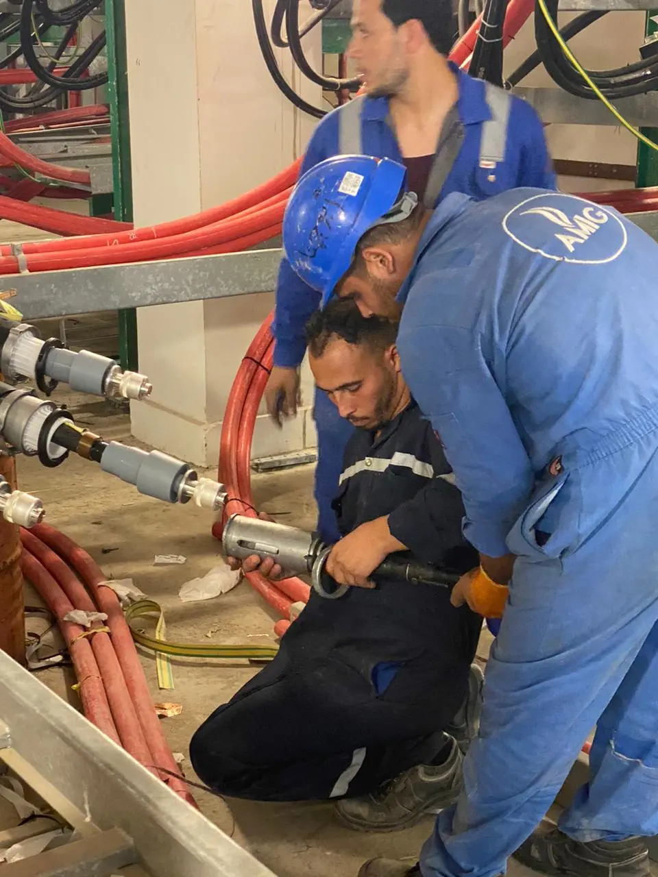Technicians preparing 33KV cable terminations